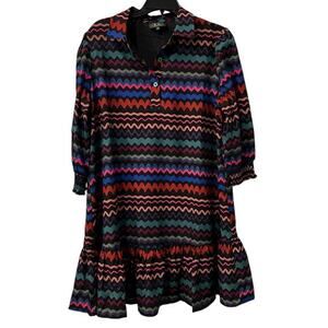 SSYS The label Phoebe black pink red Chevron stripe tiered  artsy dress sz M